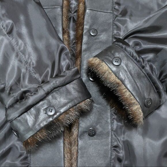 KATHY IRELAND Faux Fur Leather Trim Open Jacket LARGE - Picture 13 of 16